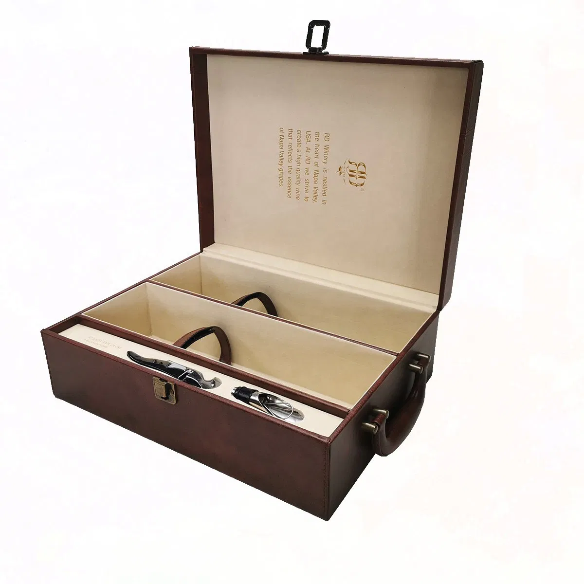 Custom Luxury PU Leather 2 Bottle Wine Packaging Box with Lock