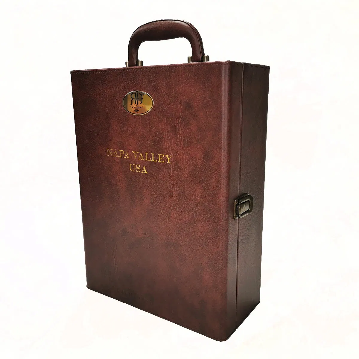 Custom Luxury PU Leather 2 Bottle Wine Packaging Box with Lock