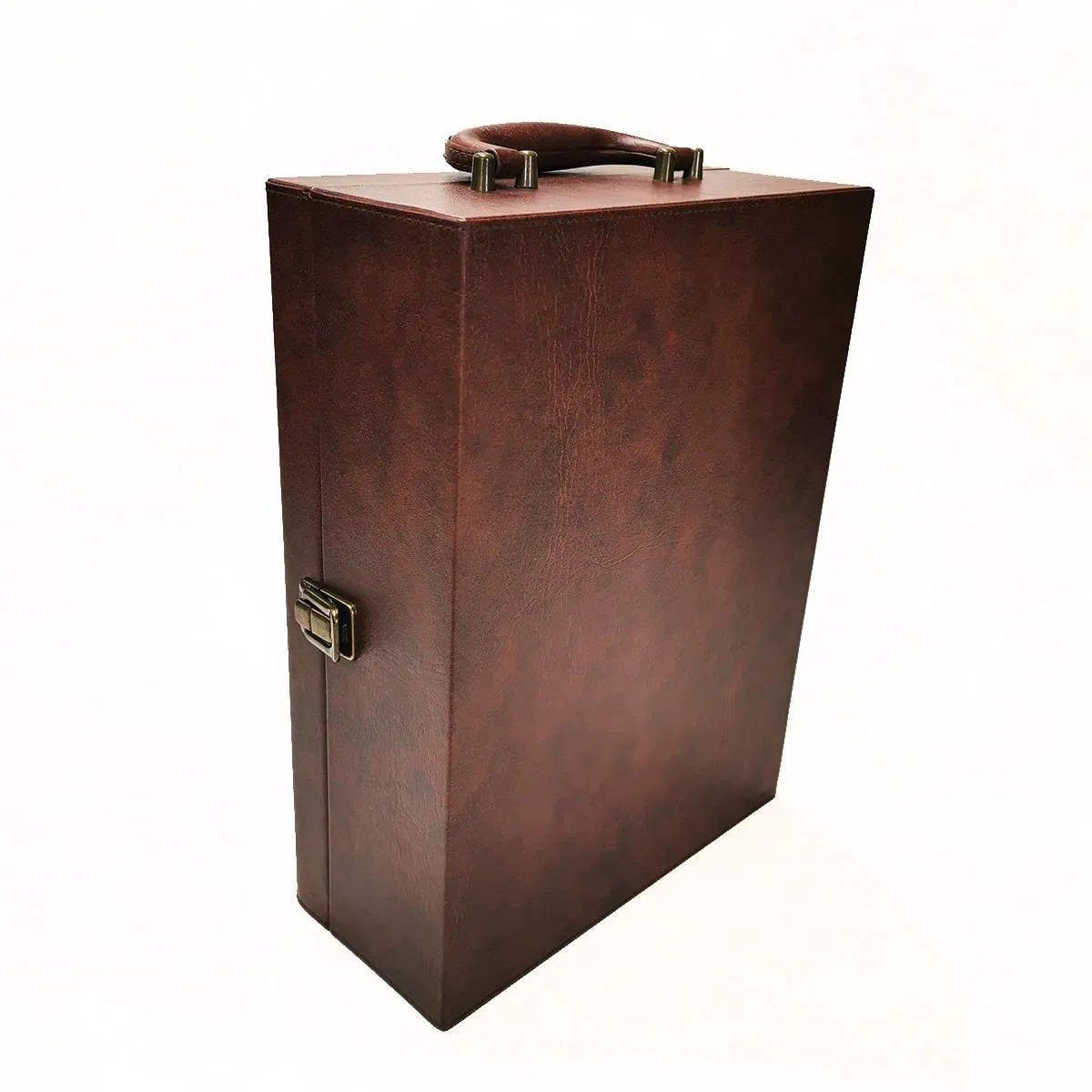 Custom Luxury PU Leather 2 Bottle Wine Packaging Box with Lock