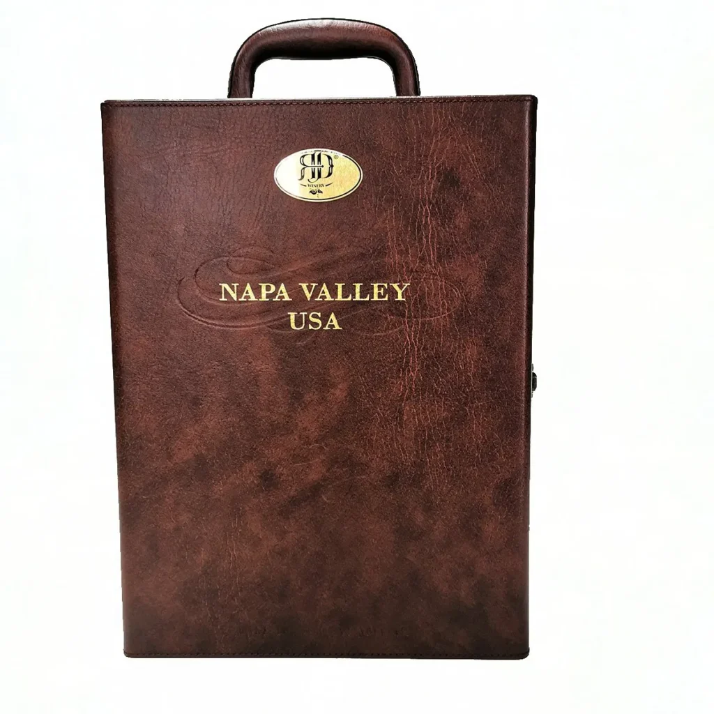 Custom Luxury PU Leather 2 Bottle Wine Packaging Box with Lock