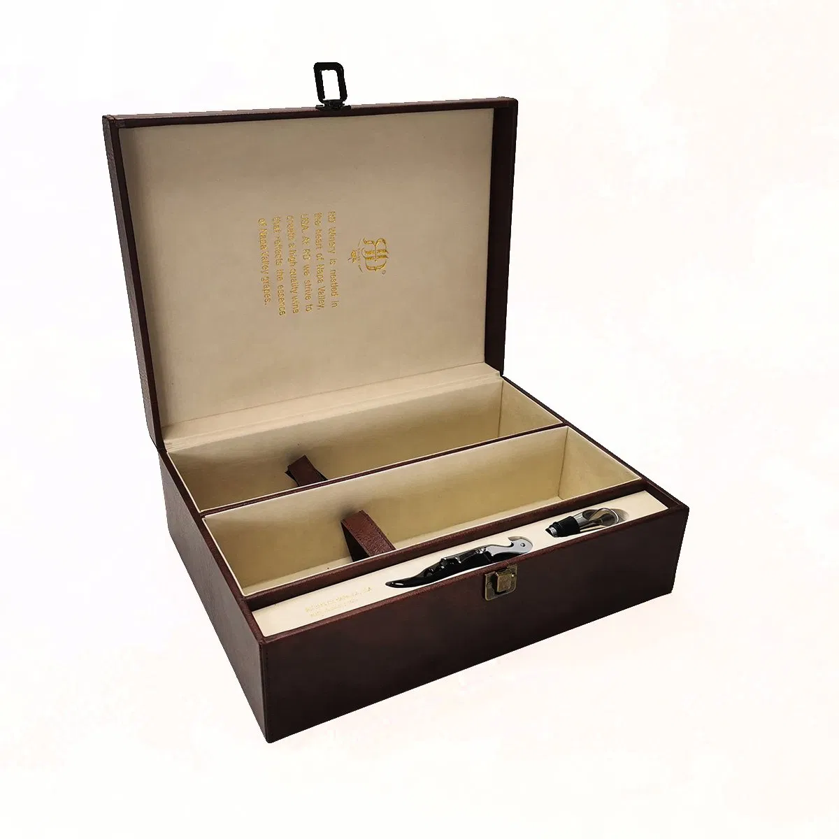 Custom Luxury PU Leather 2 Bottle Wine Packaging Box with Lock