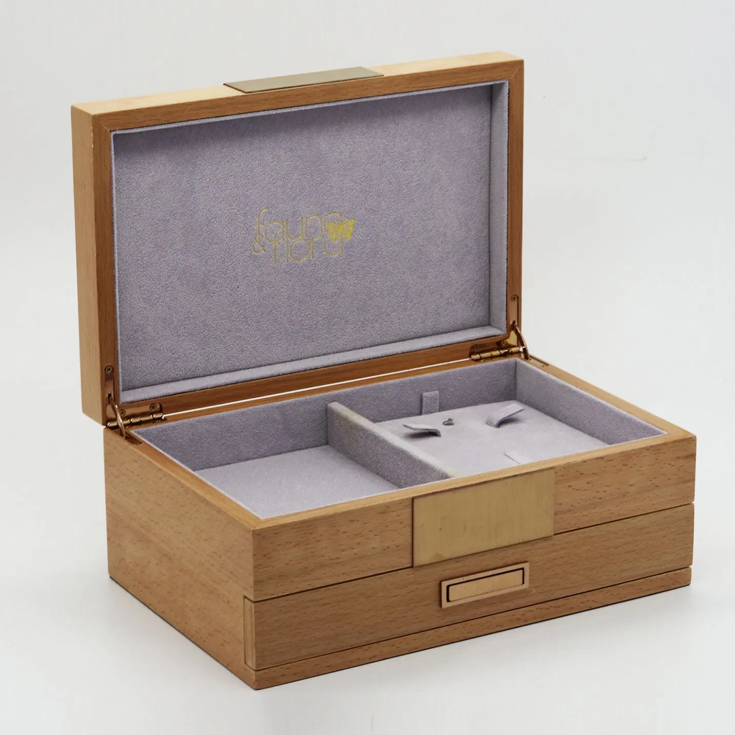 Custom Wooden Jewelry Gift Box with Drawer / Metal Sign