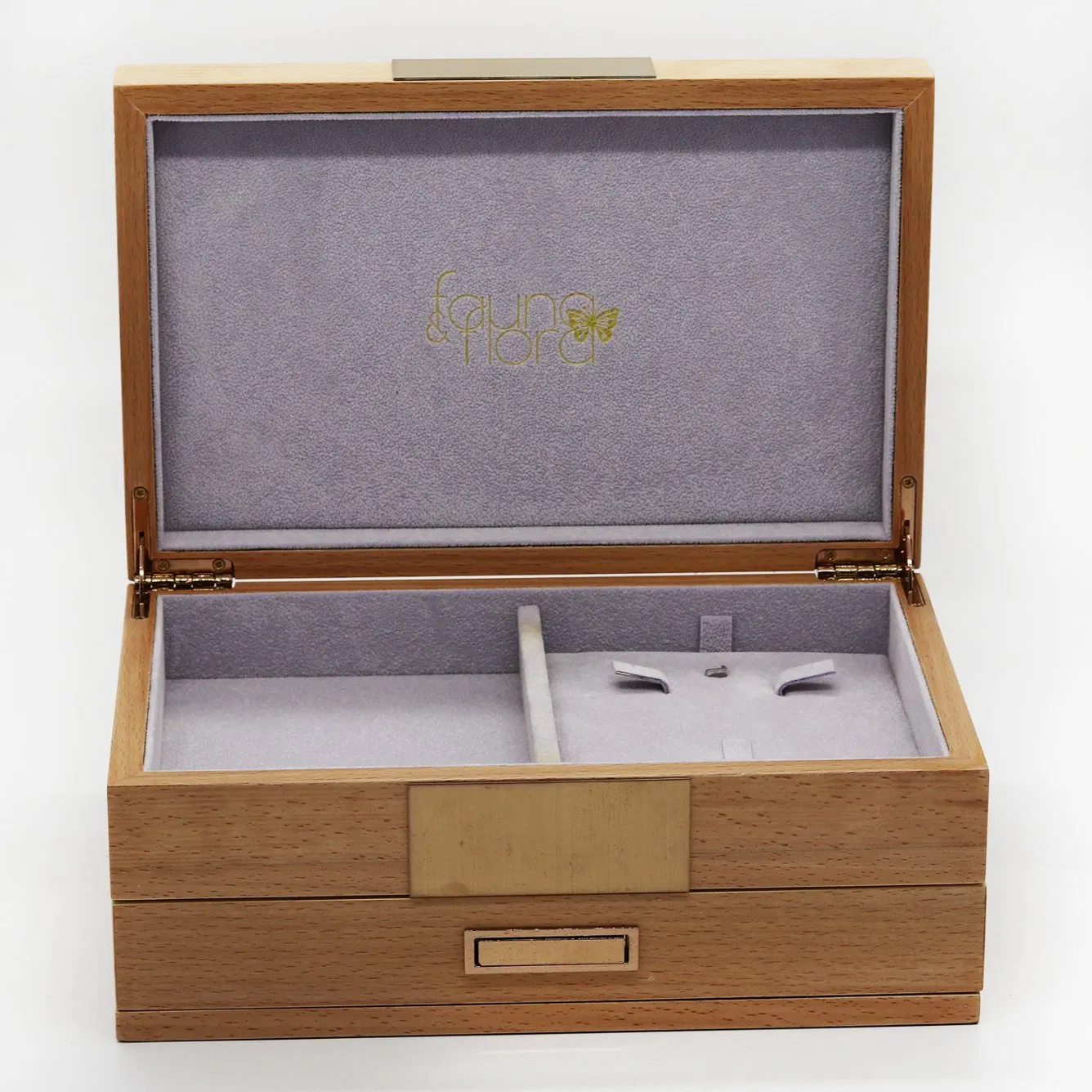 Custom Wooden Jewelry Gift Box with Drawer / Metal Sign