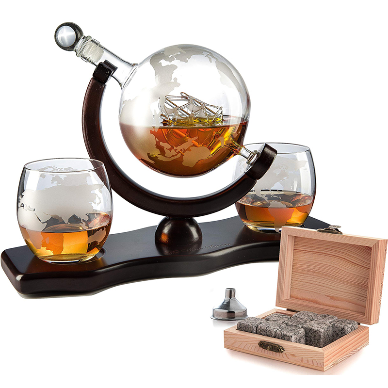 Customized High End Whiskey Glass Wine Box with Globe/Whiskey Stone