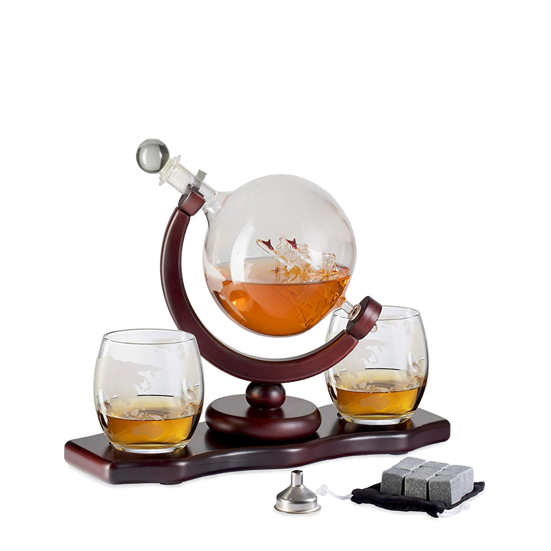 Customized High End Whiskey Glass Wine Box with Globe/Whiskey Stone