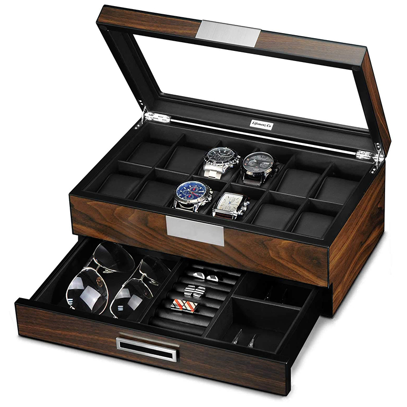 Customized Men Wooden 12-Slot Watch Display Boxes Storage Gift Box
