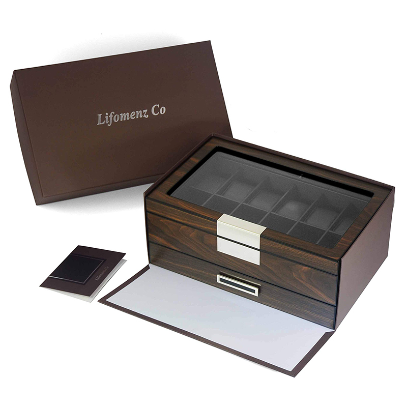 Customized Men Wooden 12-Slot Watch Display Boxes Storage Gift Box