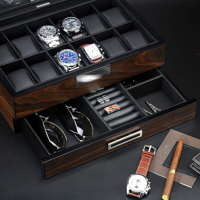 Customized Men Wooden 12-Slot Watch Display Boxes Storage Gift Box