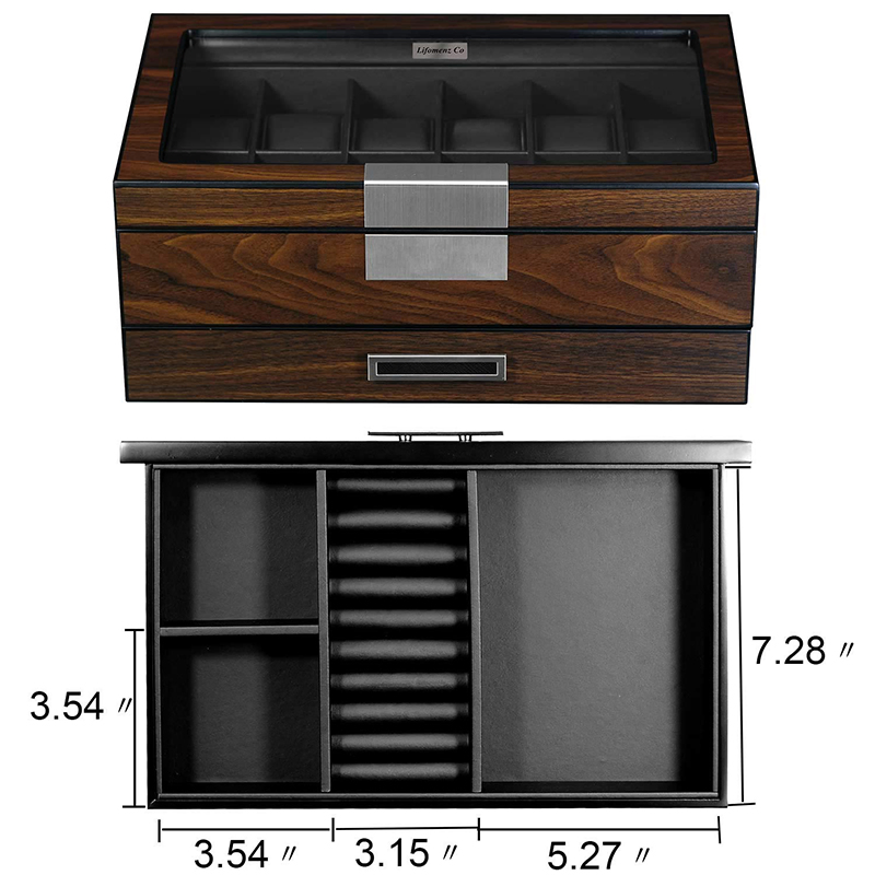 Customized Men Wooden 12-Slot Watch Display Boxes Storage Gift Box