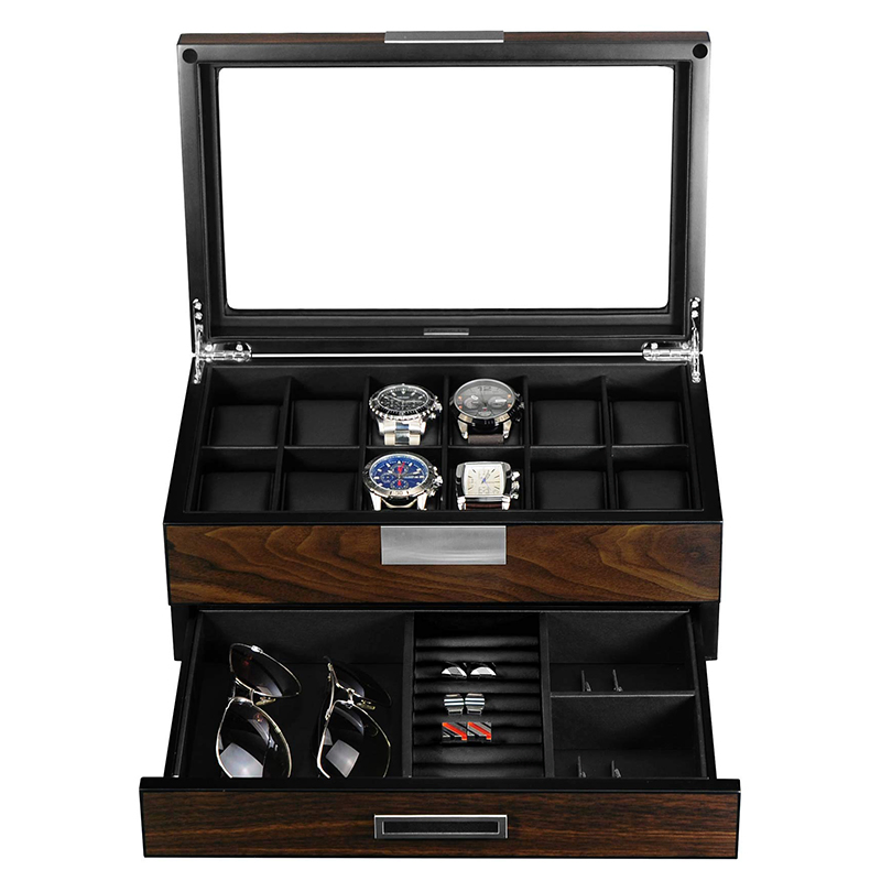 Customized Men Wooden 12-Slot Watch Display Boxes Storage Gift Box
