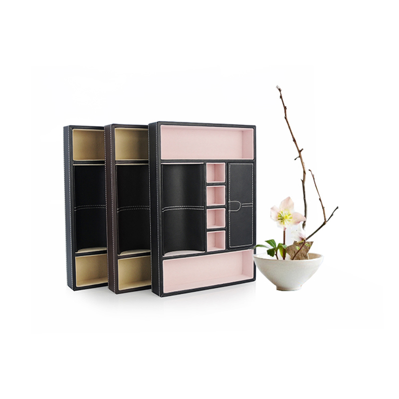 Customized Simple Black PU Leather Men Jewelry Tray Sundries Storage Tray