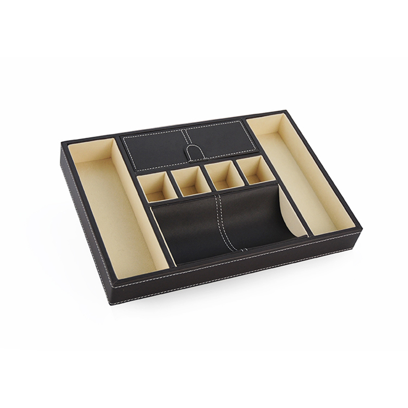Customized Simple Black PU Leather Men Jewelry Tray Sundries Storage Tray