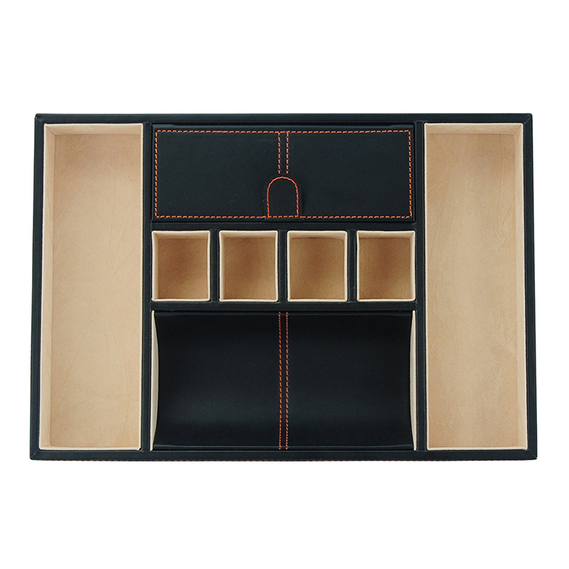 Customized Simple Black PU Leather Men Jewelry Tray Sundries Storage Tray