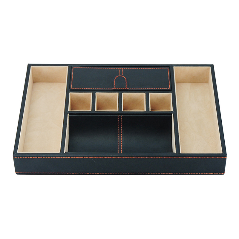 Customized Simple Black PU Leather Men Jewelry Tray Sundries Storage Tray