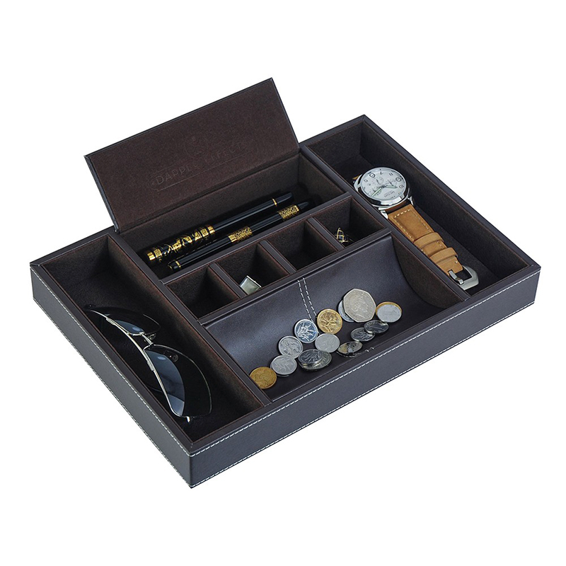 Customized Simple Black PU Leather Men Jewelry Tray Sundries Storage Tray