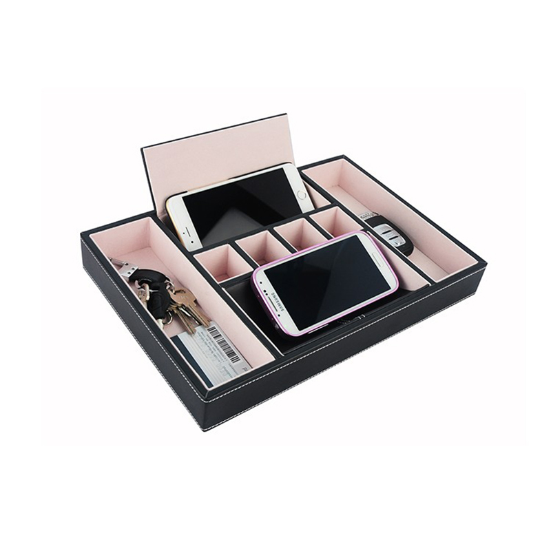 Customized Simple Black PU Leather Men Jewelry Tray Sundries Storage Tray