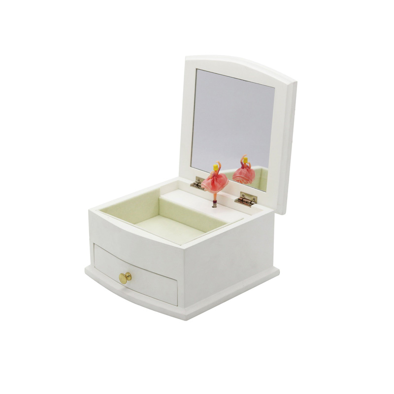 Customized White Painted Wooden Musical Jewelry Packaging Gift Box