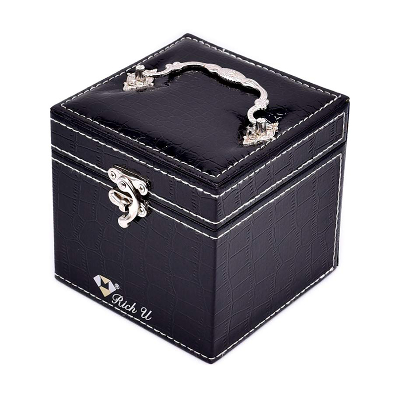 Elegant Black Leather Jewelry Organizer Box for Rings, Earrings, and Necklaces