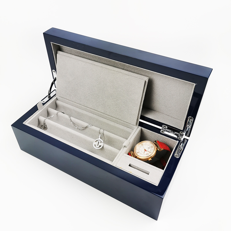 Elegant Blue Shine Wooden Jewelry Box with Gift Wrap