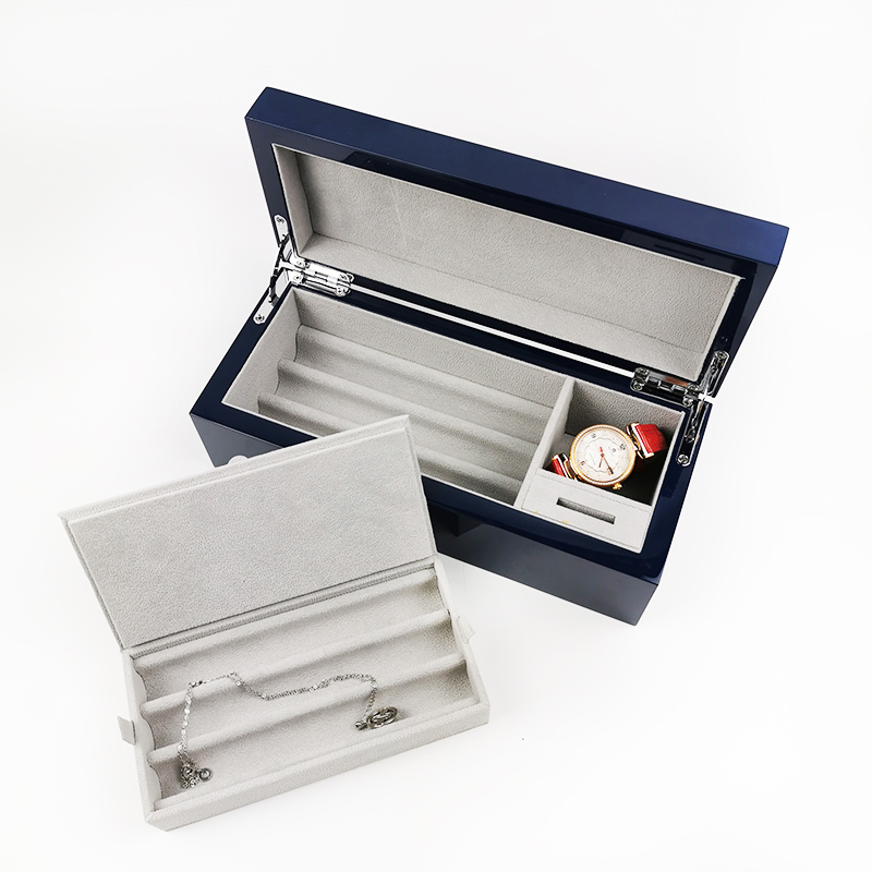 Elegant Blue Shine Wooden Jewelry Box with Gift Wrap