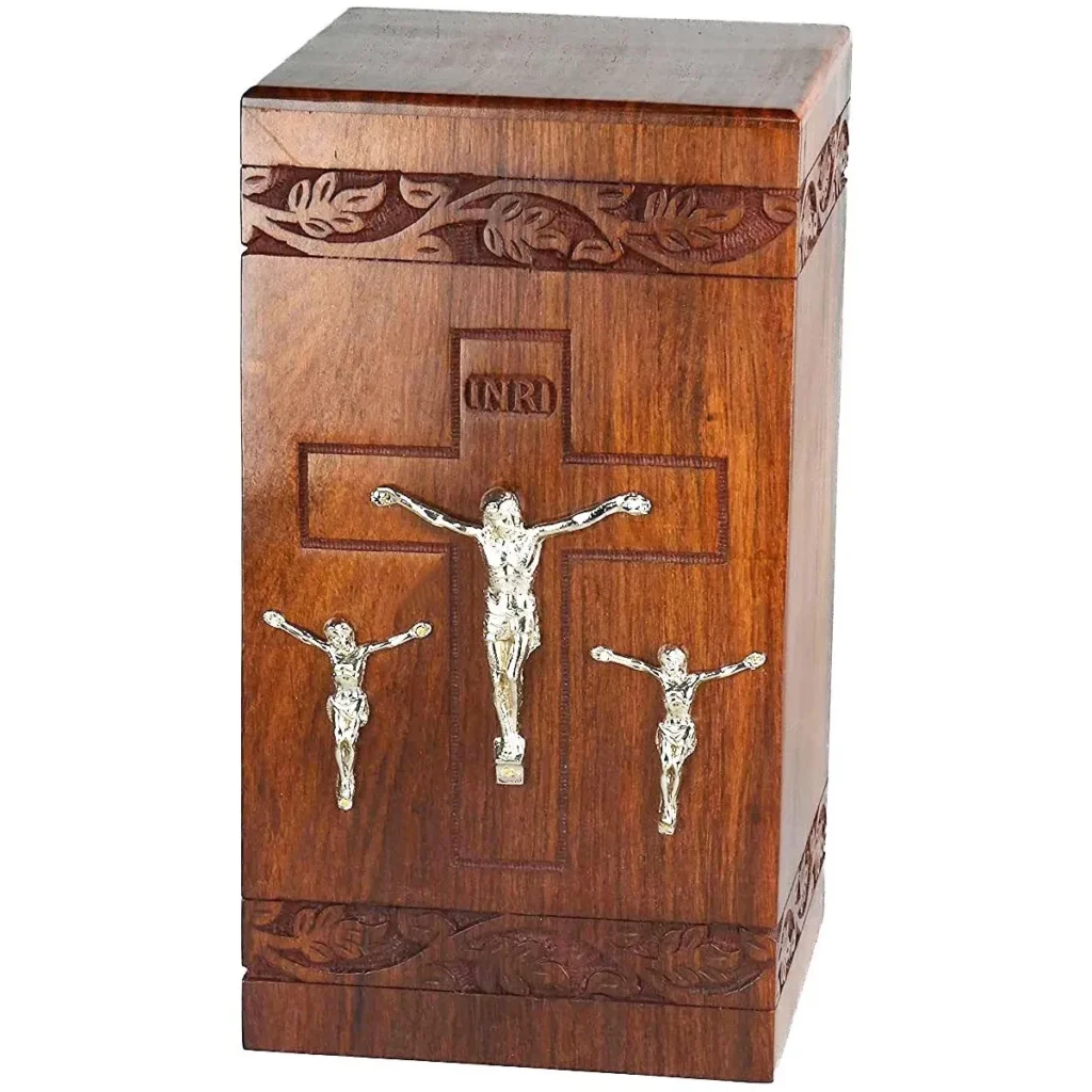 Elegant Custom Engraved Wooden Urn Box with Light Brown Finish