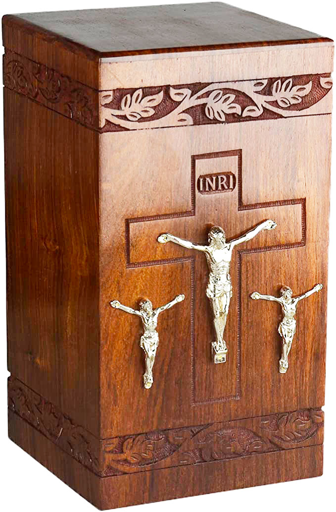 Elegant Custom Engraved Wooden Urn Box with Light Brown Finish