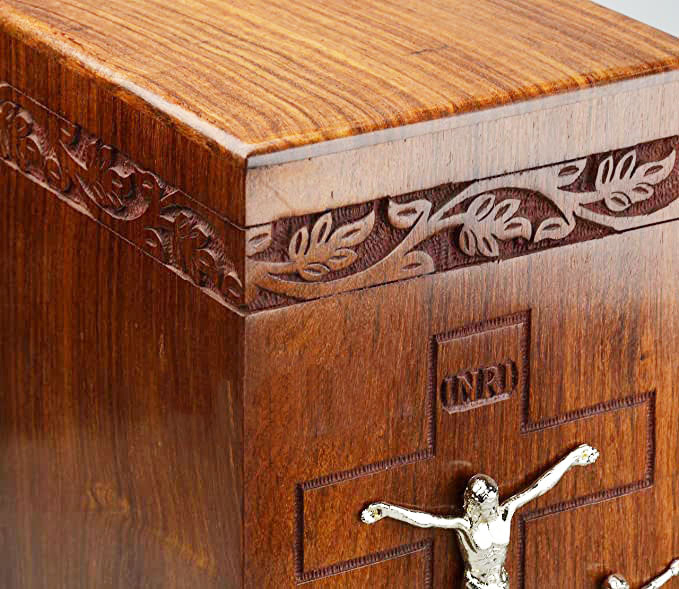 Elegant Custom Engraved Wooden Urn Box with Light Brown Finish