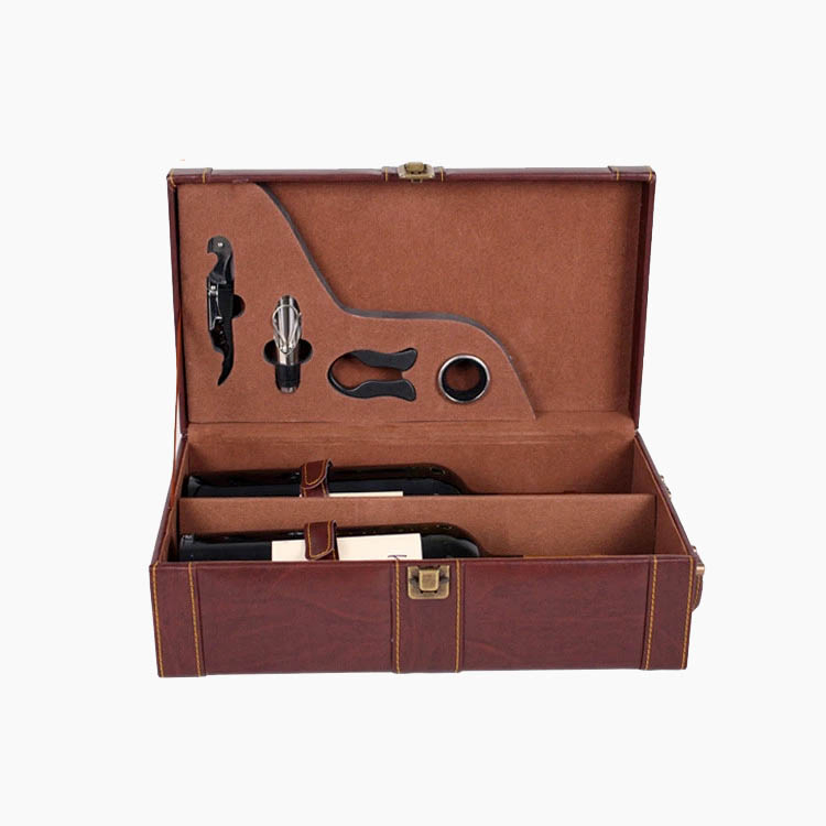 Elegant Custom PU Leather Wine Storage Box for Two Bottles