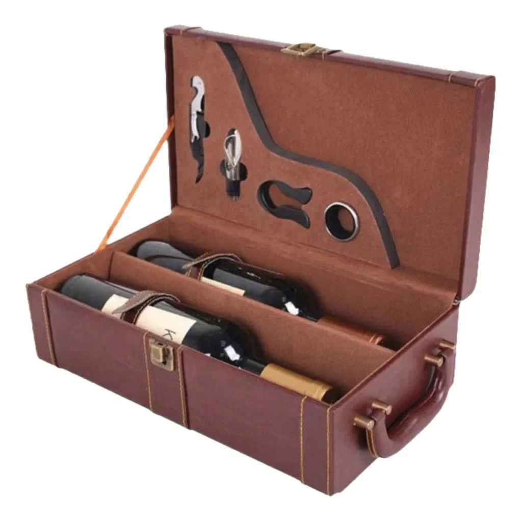Elegant Custom PU Leather Wine Storage Box for Two Bottles