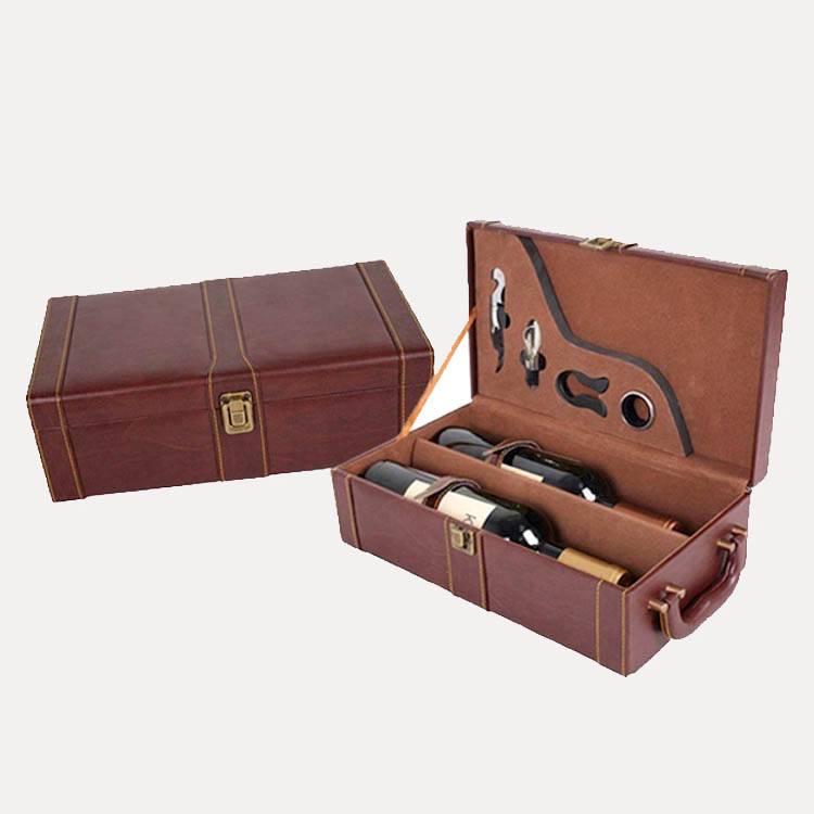 Elegant Custom PU Leather Wine Storage Box for Two Bottles