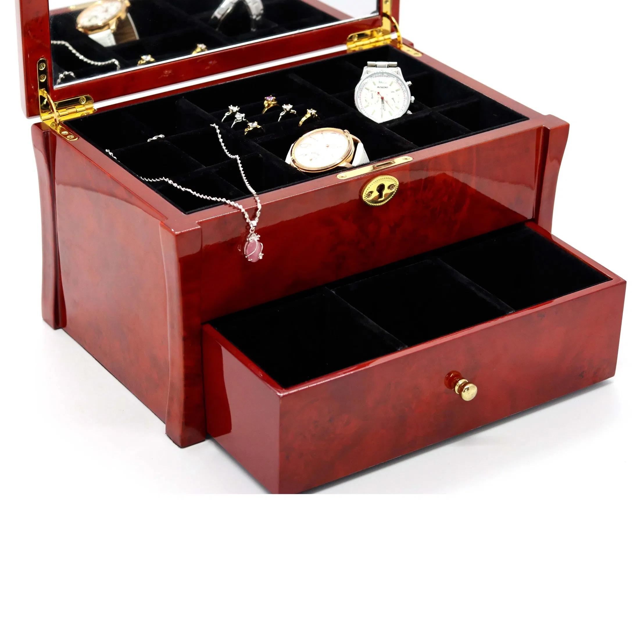 Elegant Wooden Jewelry Watch Box with Luxurious Texture
