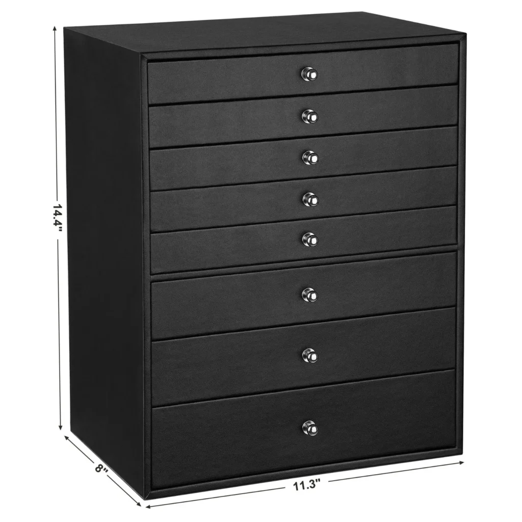 Fashion Black Eight-Layer Large Jewelry Box for Necklaces / Earrings / Sunglasses / Bracelet / Watch