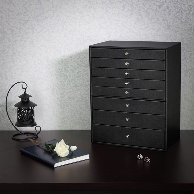 Fashion Black Eight-Layer Large Jewelry Box for Necklaces / Earrings / Sunglasses / Bracelet / Watch