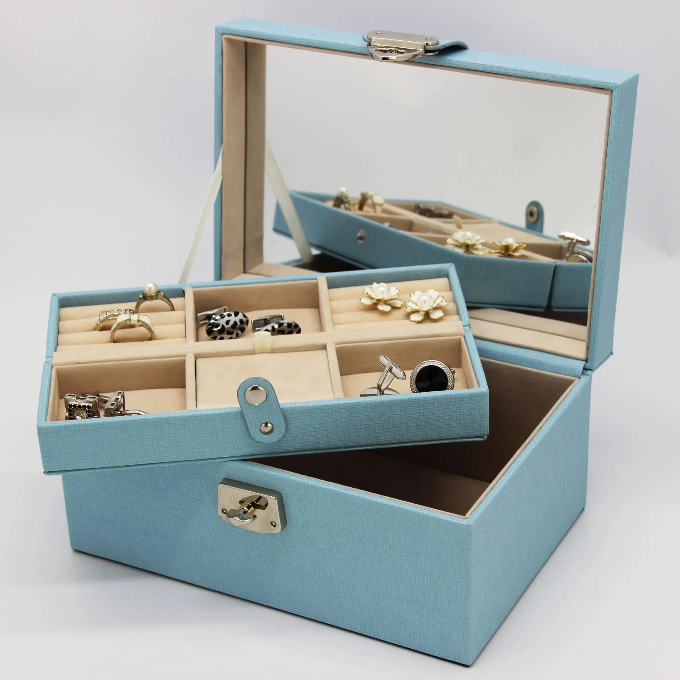 Fashion High End Blue PU Leather Jewelry Packaging Box for Ladies