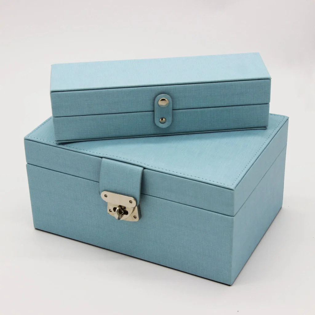Fashion High End Blue PU Leather Jewelry Packaging Box for Ladies