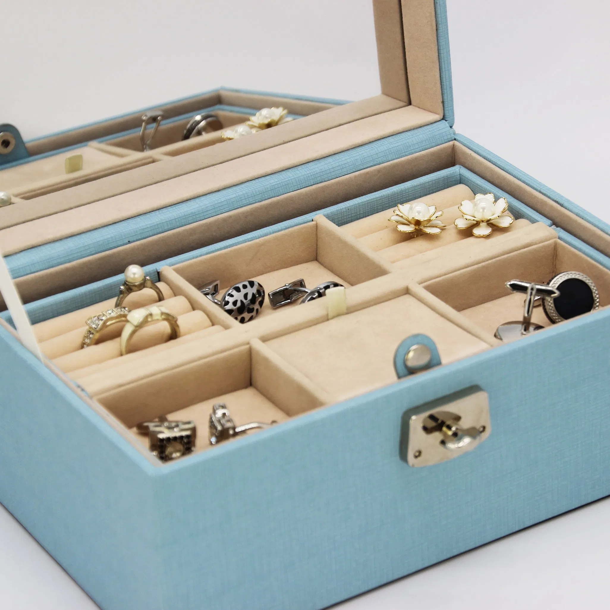 Fashion High End Blue PU Leather Jewelry Packaging Box for Ladies