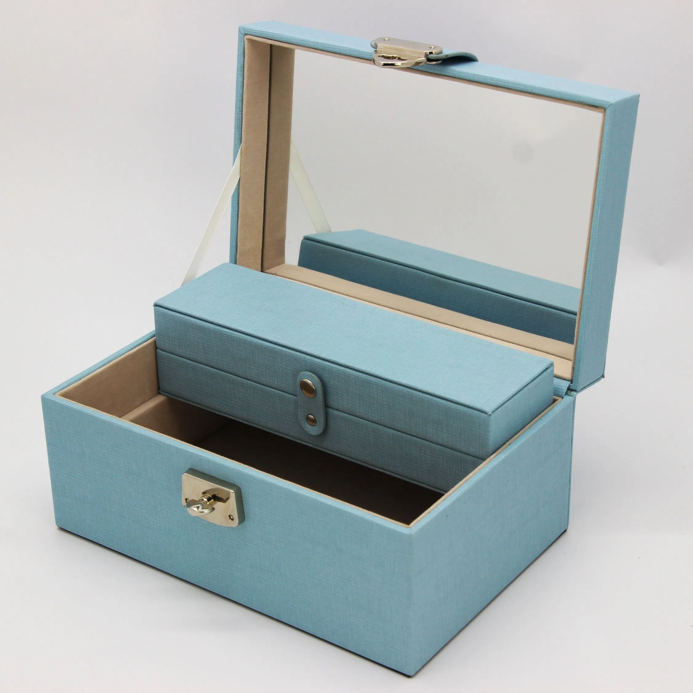 Fashion High End Blue PU Leather Jewelry Packaging Box for Ladies