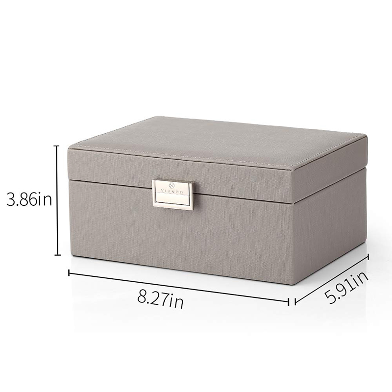 Grey Synthetic Leather Japanese Word Lock Rectangular Jewelry Storage Box