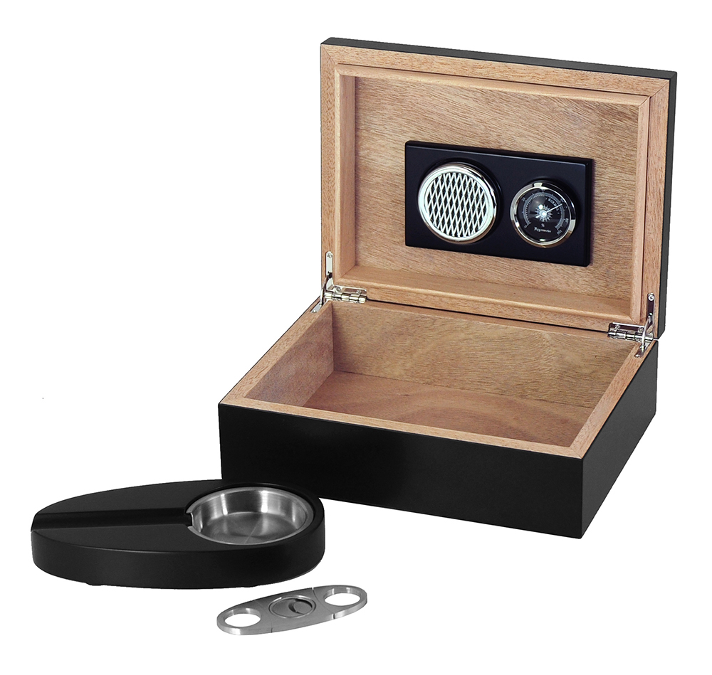 Hot Black Wooden Cigar Humidor with Cigar Accessories Box