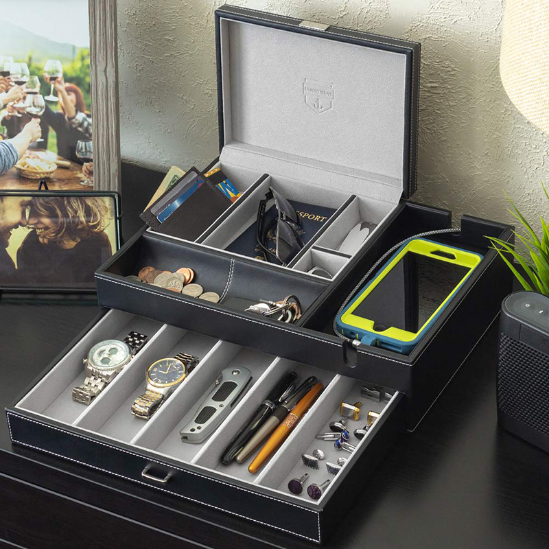 Luxury Men Storage Tray with Smartphone Charging Port