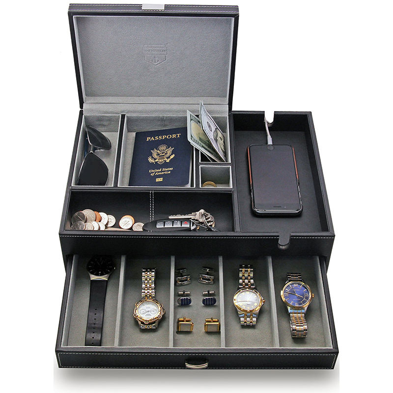 Luxury Men Storage Tray with Smartphone Charging Port