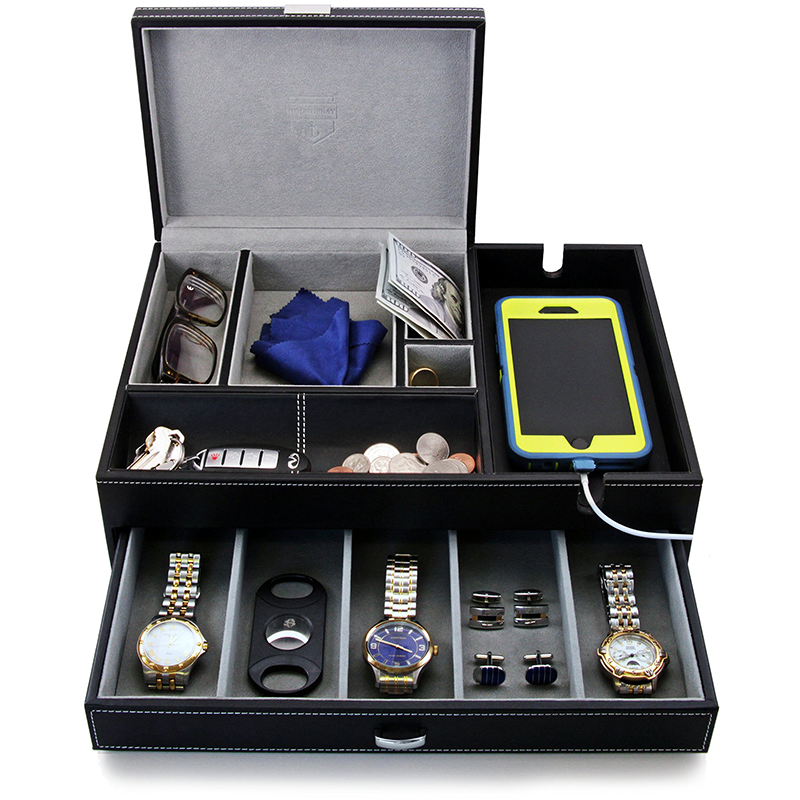 Luxury Men Storage Tray with Smartphone Charging Port