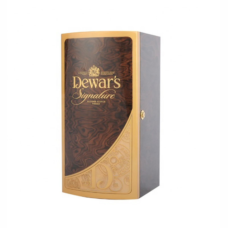 Luxury Unique Design Wooden Whiskey Wine Bottle Box for Dewar