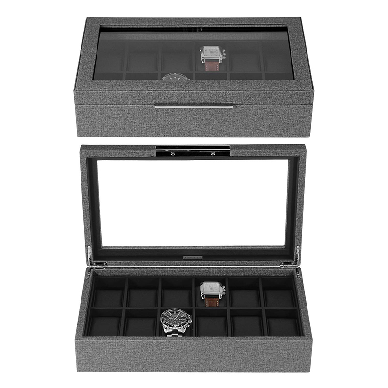 Men 12-Slot PU Leather Watch Gift Box with Glass Window Design