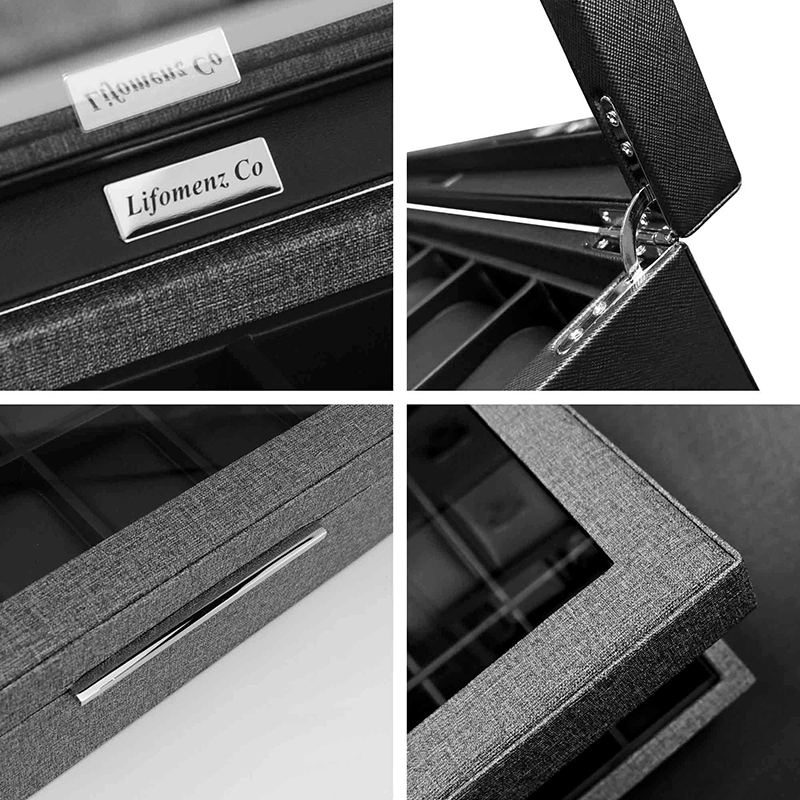 Men 12-Slot PU Leather Watch Gift Box with Glass Window Design