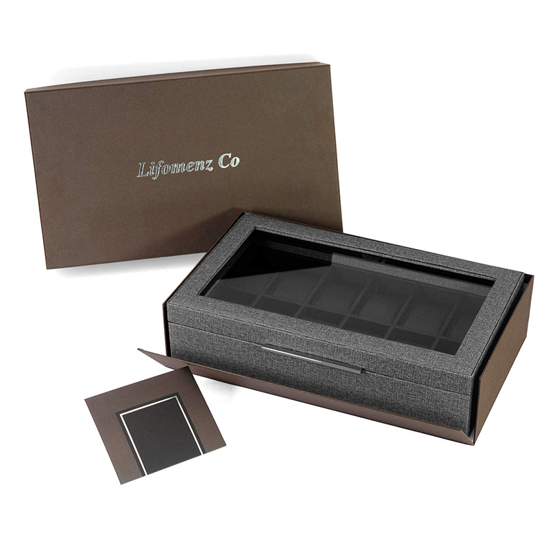 Men 12-Slot PU Leather Watch Gift Box with Glass Window Design