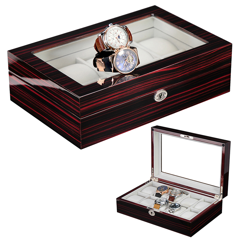 OEM Luxury 10 Slot Wooden Watch Case Gift Box Xwith Window and Key
