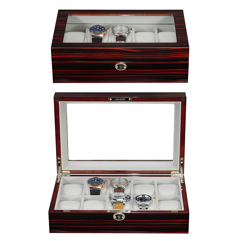 OEM Luxury 10 Slot Wooden Watch Case Gift Box Xwith Window and Key