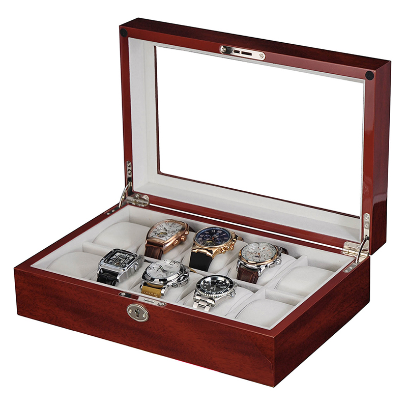 OEM Luxury 10 Slot Wooden Watch Case Gift Box Xwith Window and Key