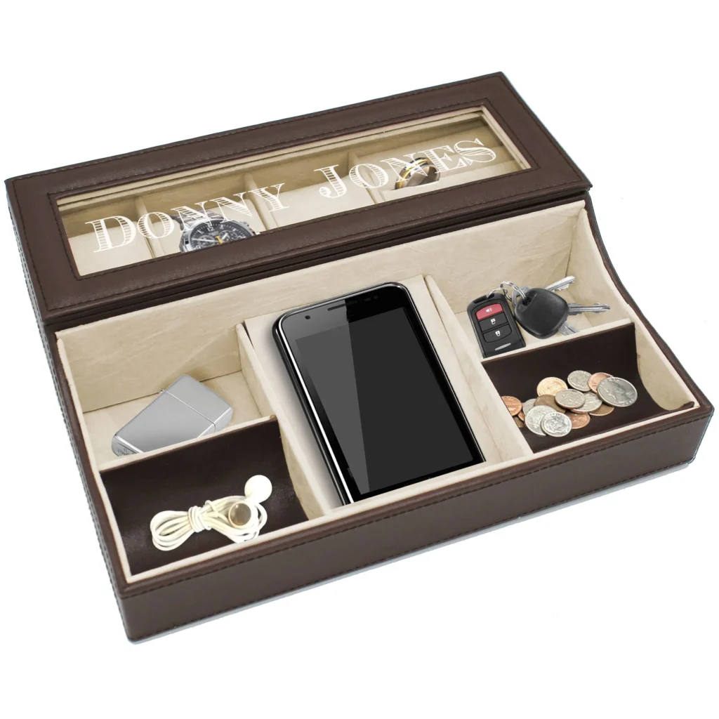 Personalized Men Leather Storage Tray for Storing Mobile Phones / Watches / Car Keys
